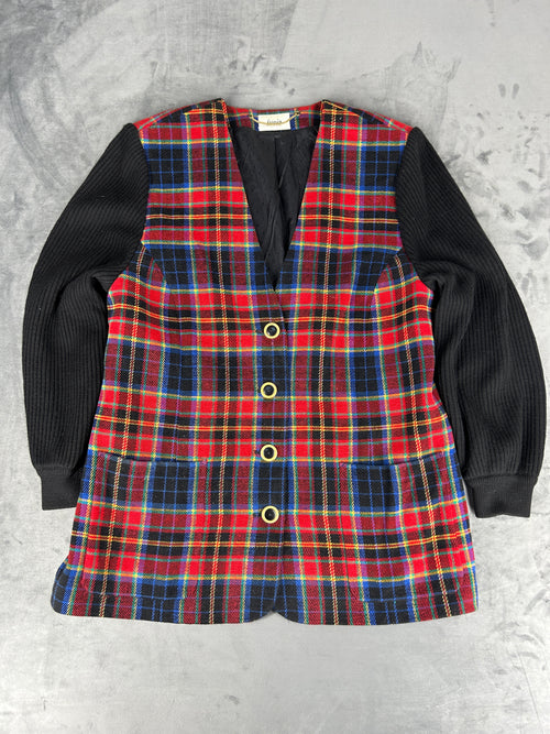Abito corto tartan rosso con maniche in maglia Lucia vintage – Donna Taglia M