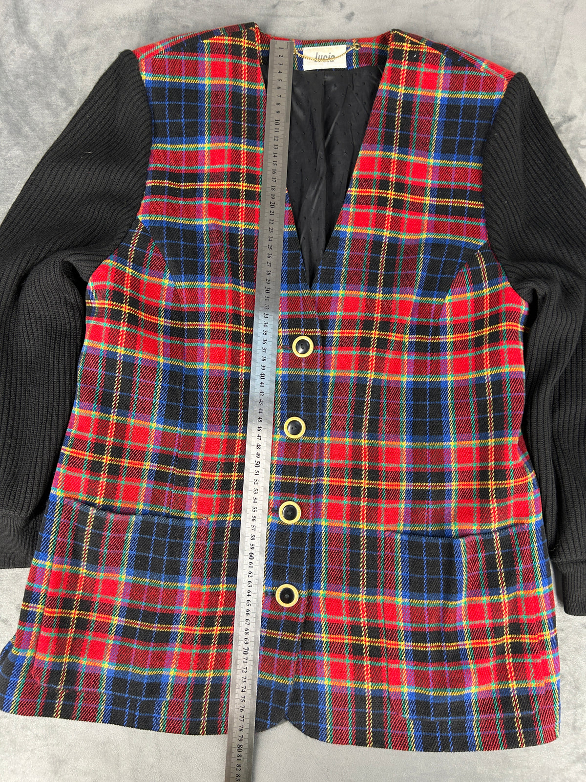 Abito corto tartan rosso con maniche in maglia Lucia vintage – Donna Taglia M