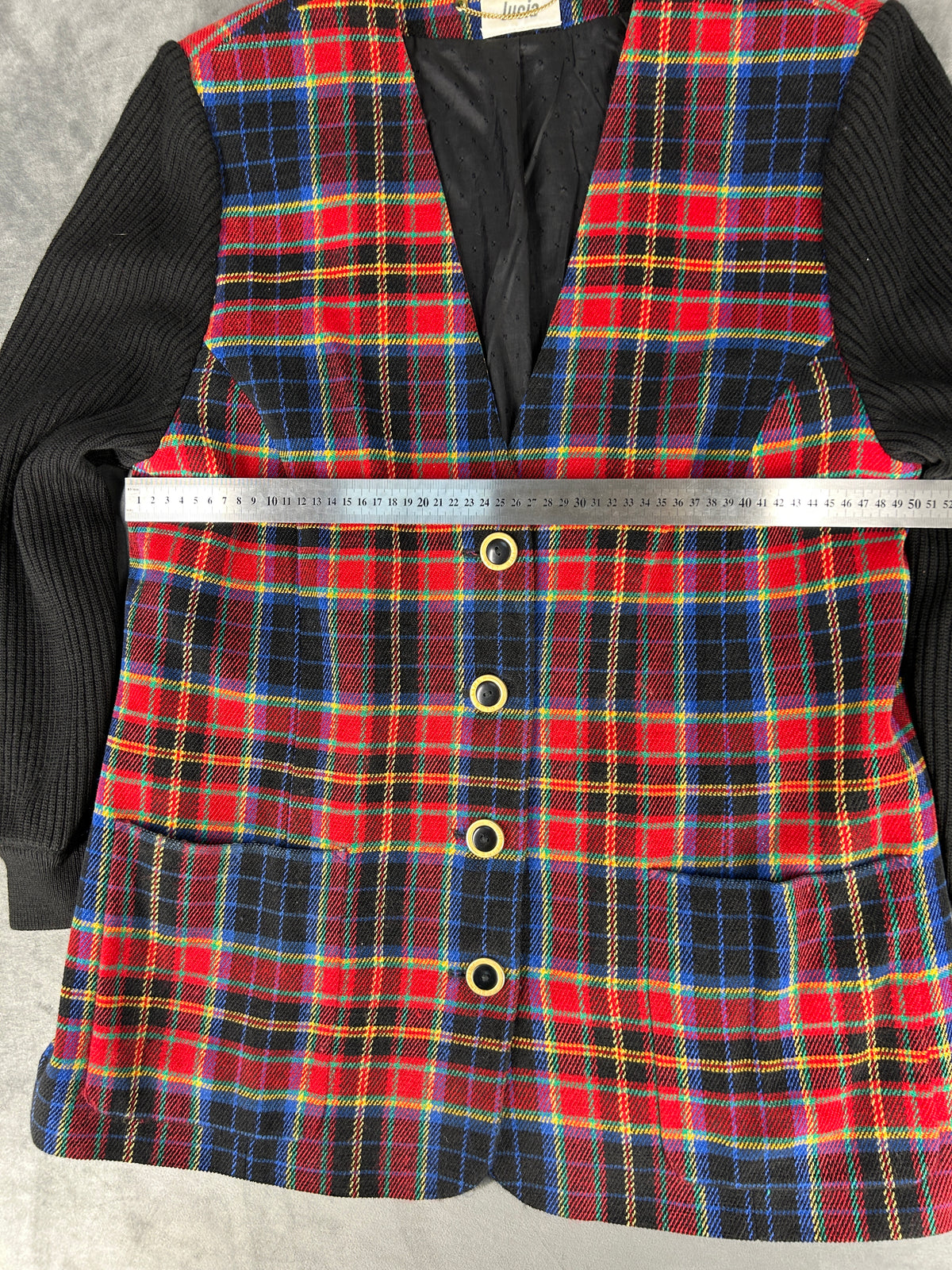 Abito corto tartan rosso con maniche in maglia Lucia vintage – Donna Taglia M