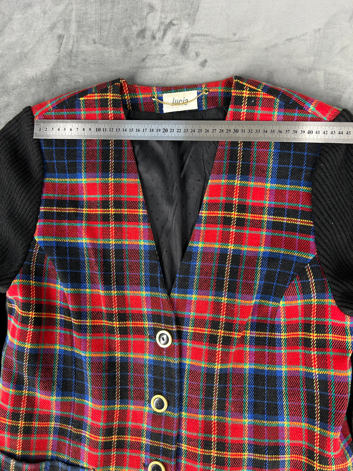 Abito corto tartan rosso con maniche in maglia Lucia vintage – Donna Taglia M