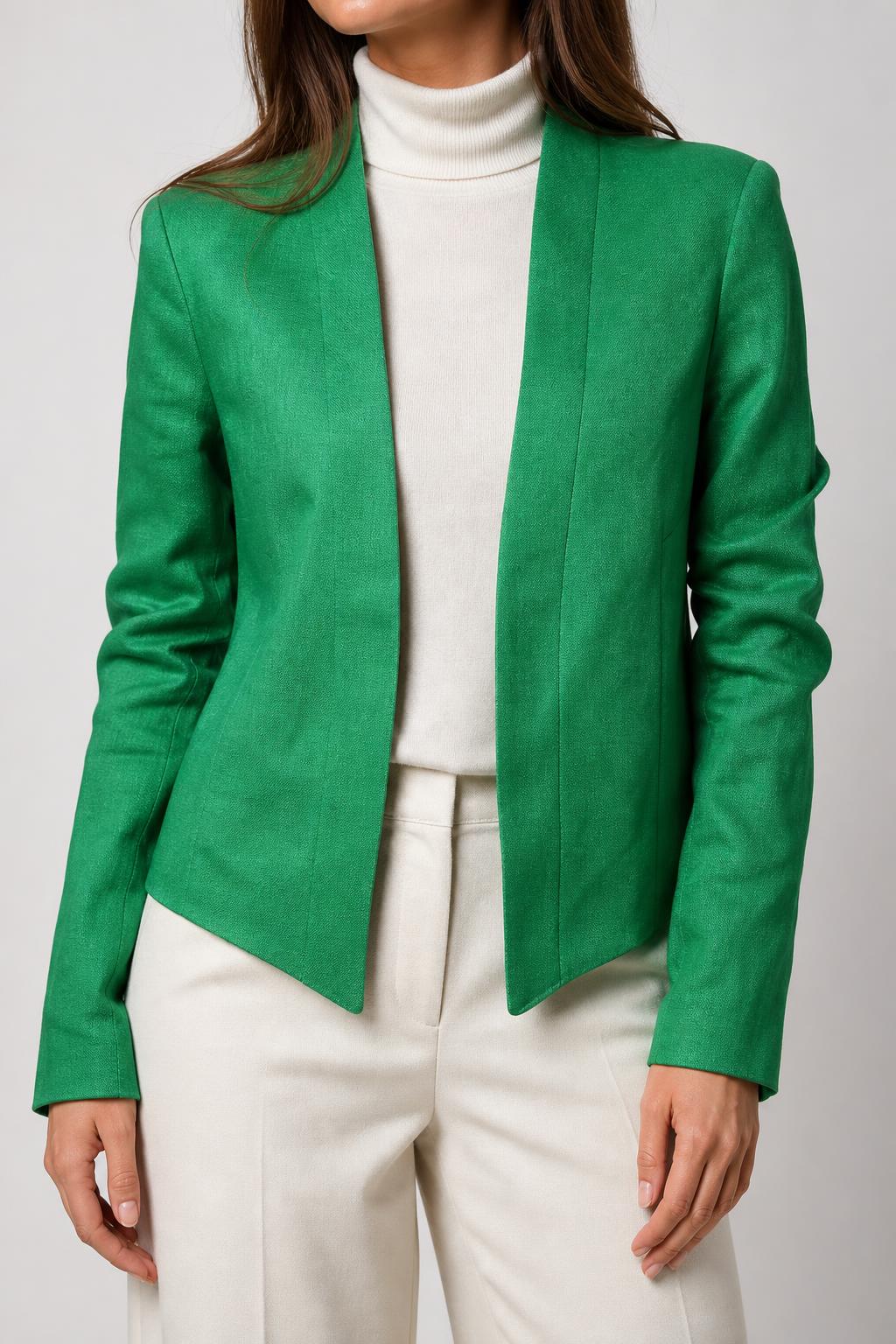 Giacca corta verde smeraldo in lino Yarell vintage – Donna Taglia M