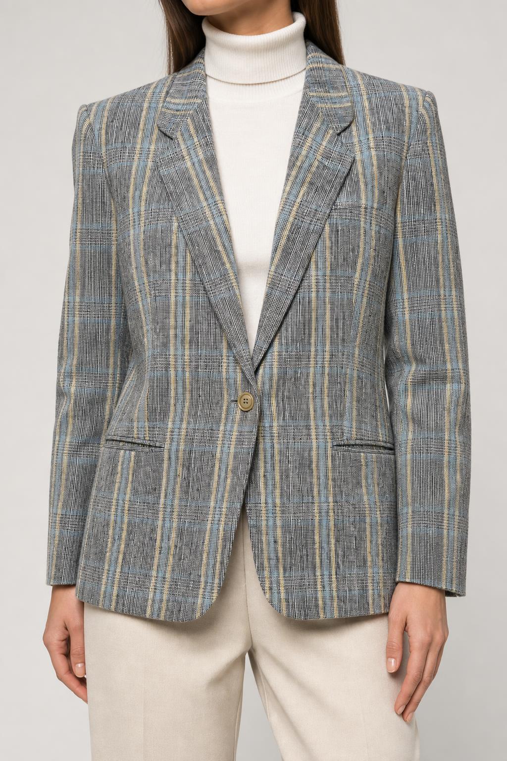 Blazer grigio a quadri in misto lino vintage – Donna Taglia L