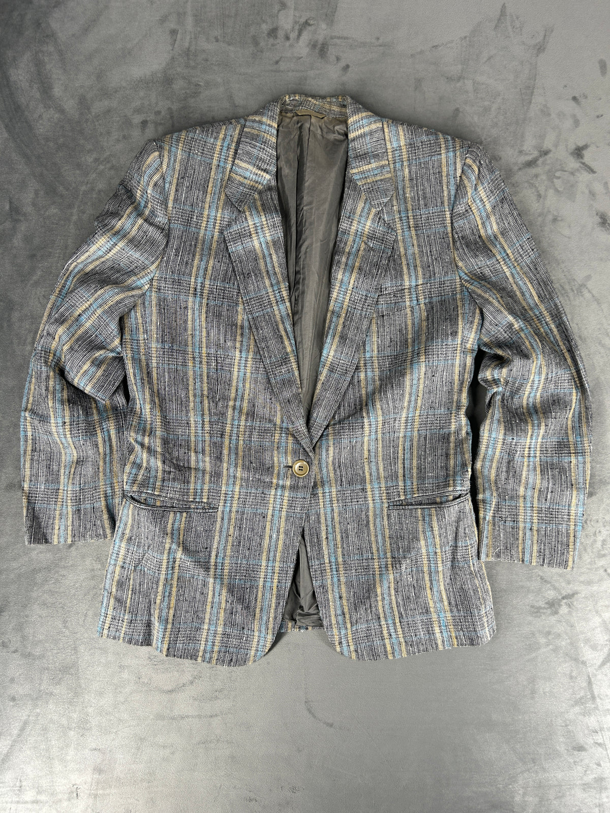 Blazer grigio a quadri in misto lino vintage – Donna Taglia L