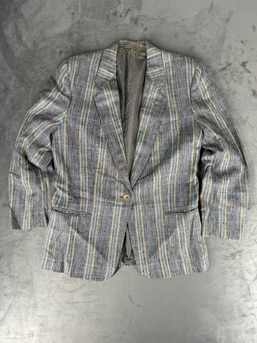 Blazer grigio a quadri in misto lino vintage – Donna Taglia L