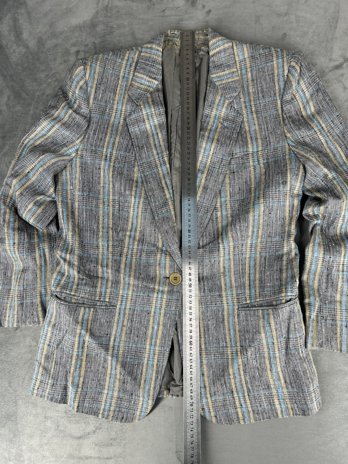 Blazer grigio a quadri in misto lino vintage – Donna Taglia L
