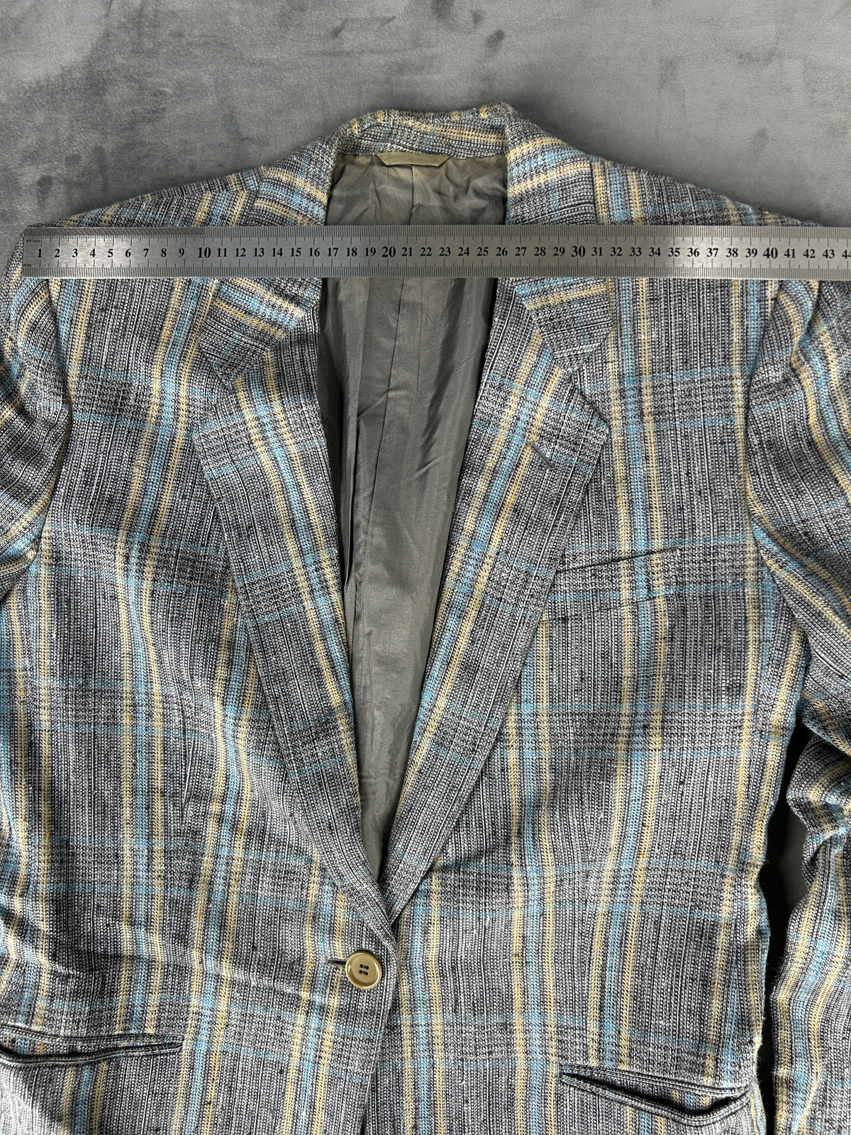 Blazer grigio a quadri in misto lino vintage – Donna Taglia L