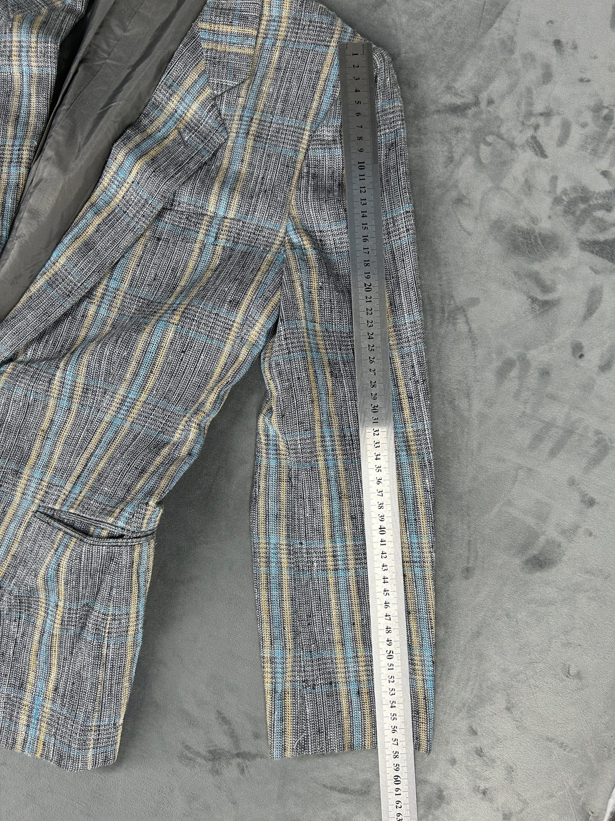 Blazer grigio a quadri in misto lino vintage – Donna Taglia L