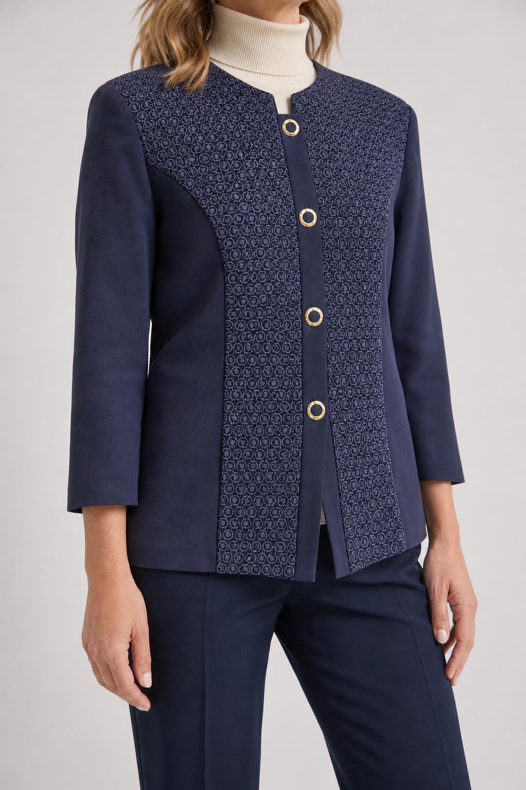 Giacca blu navy con pannello ricamato Teresa Creola vintage – Donna Taglia L