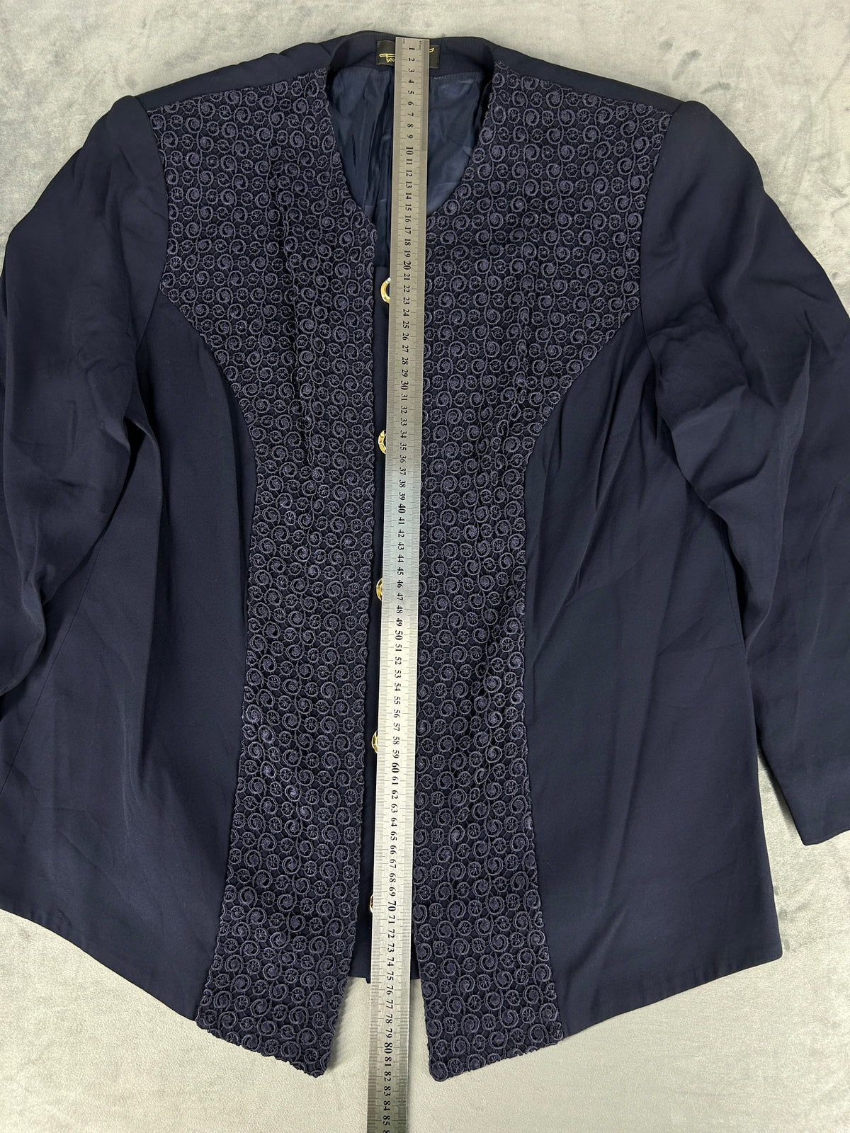 Giacca blu navy con pannello ricamato Teresa Creola vintage – Donna Taglia L