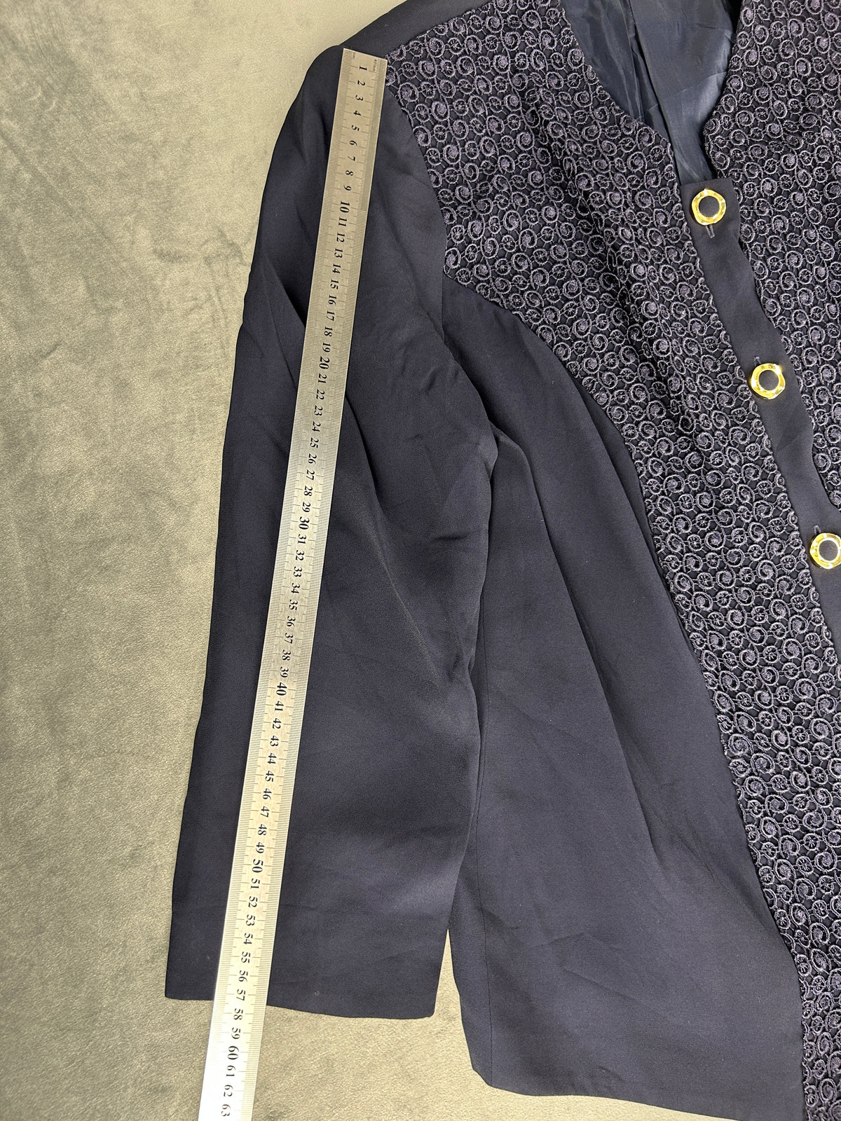 Giacca blu navy con pannello ricamato Teresa Creola vintage – Donna Taglia L