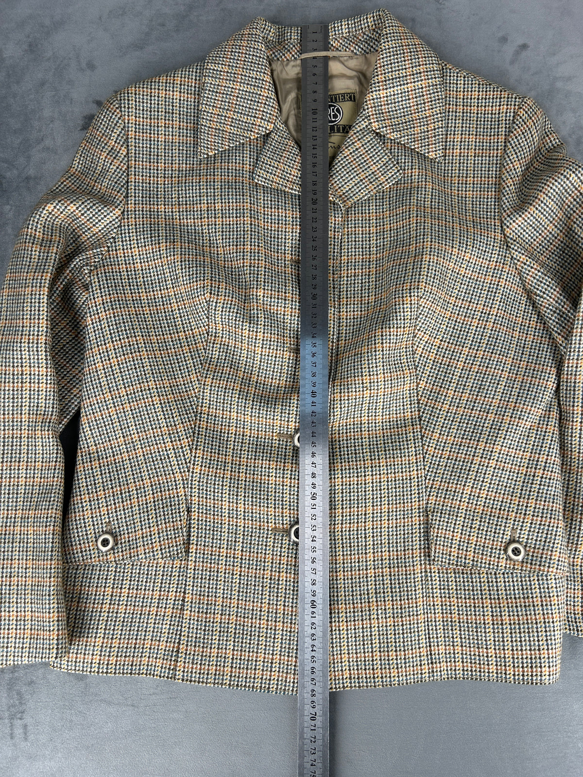 Blazer in pura lana pied de poule beige Wormser vintage – Donna Taglia L