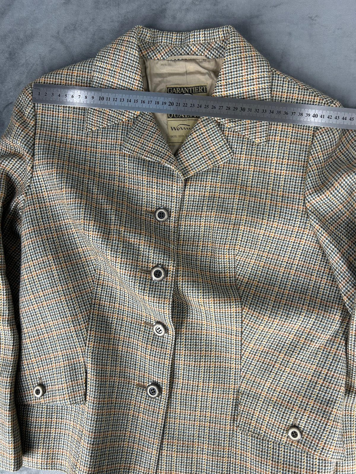 Blazer in pura lana pied de poule beige Wormser vintage – Donna Taglia L