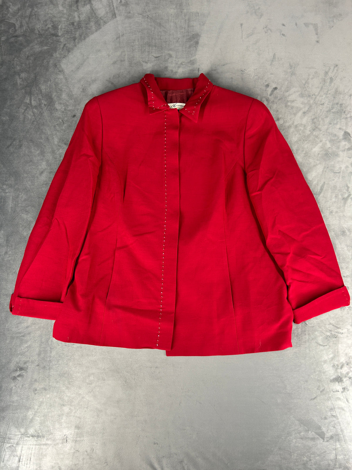 Giacca rossa con collo ricamato Anna Castellaro vintage – Donna Taglia L