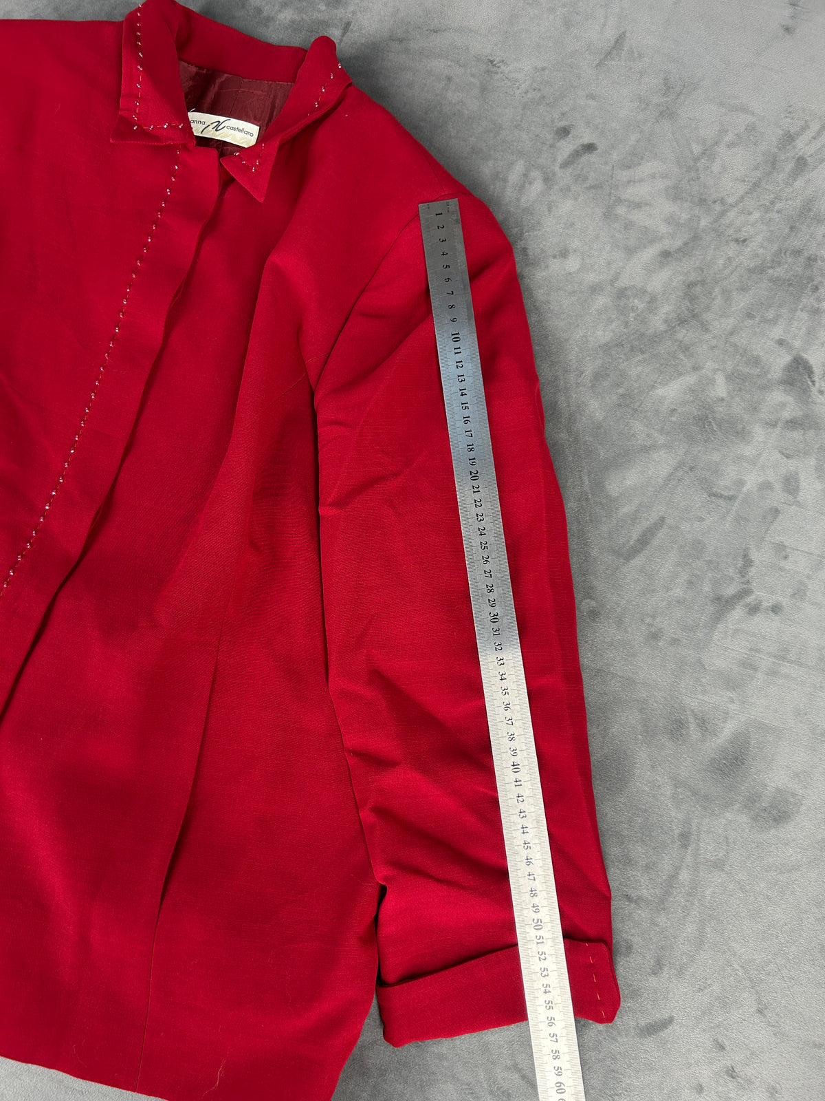 Giacca rossa con collo ricamato Anna Castellaro vintage – Donna Taglia L