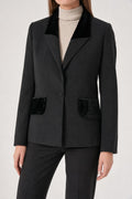 Blazer nero con collo e tasche in velluto vintage – Donna Taglia M