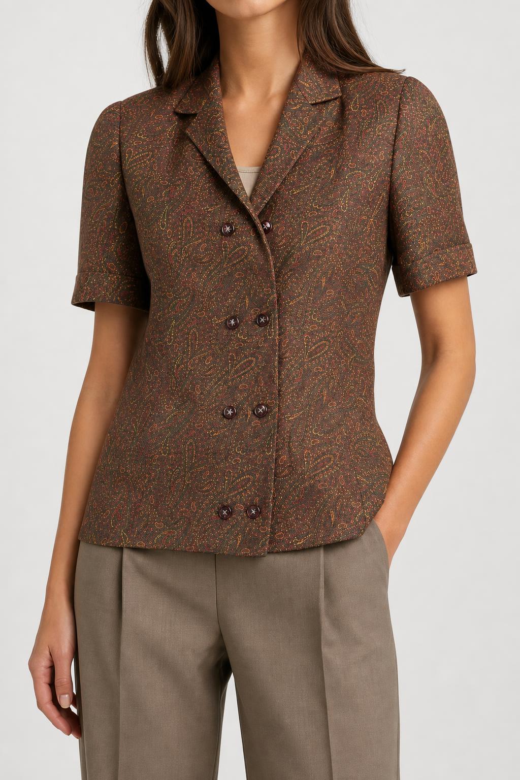 Camicia a maniche corte marrone paisley vintage – Donna Taglia M