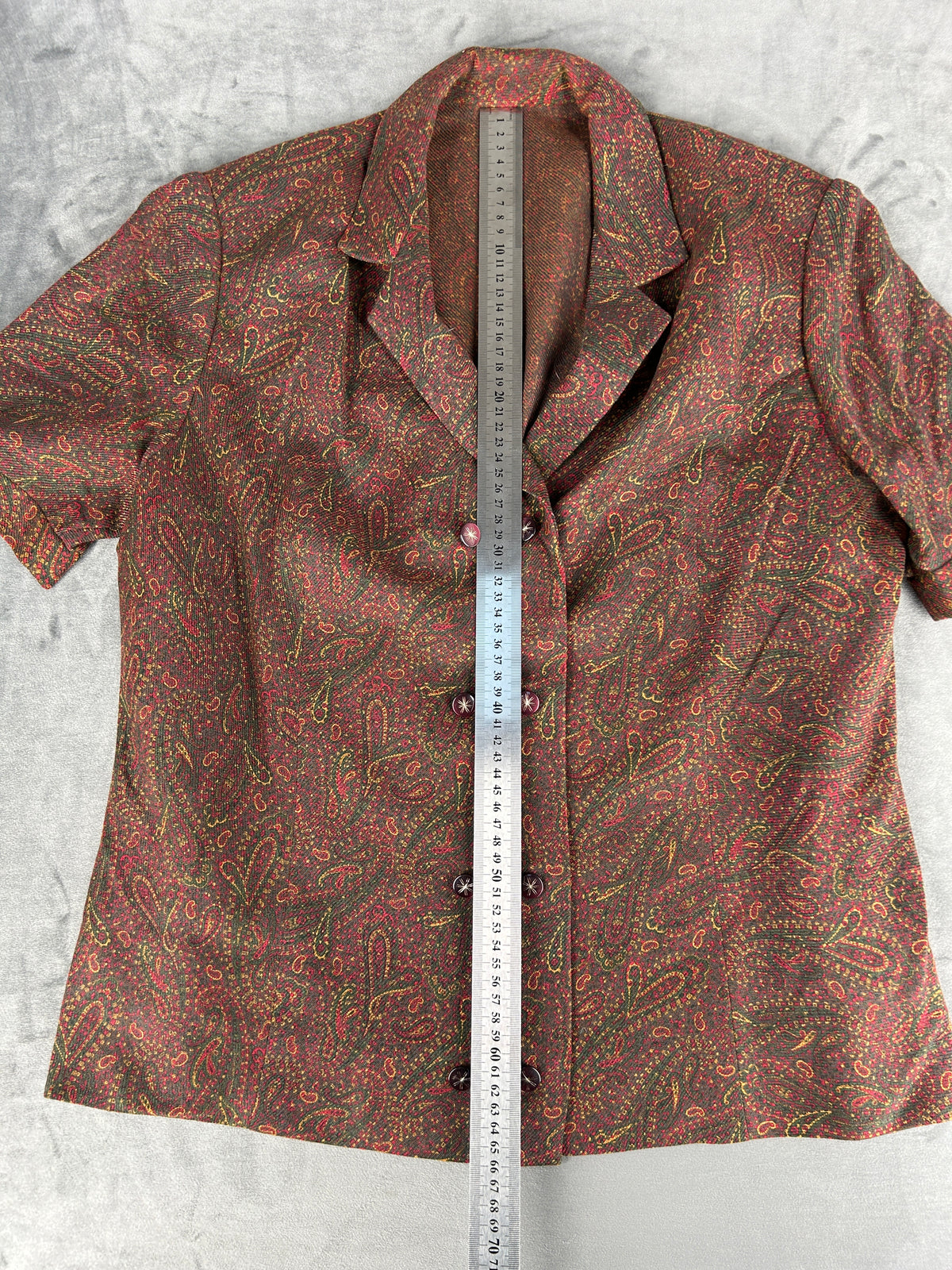 Camicia a maniche corte marrone paisley vintage – Donna Taglia M