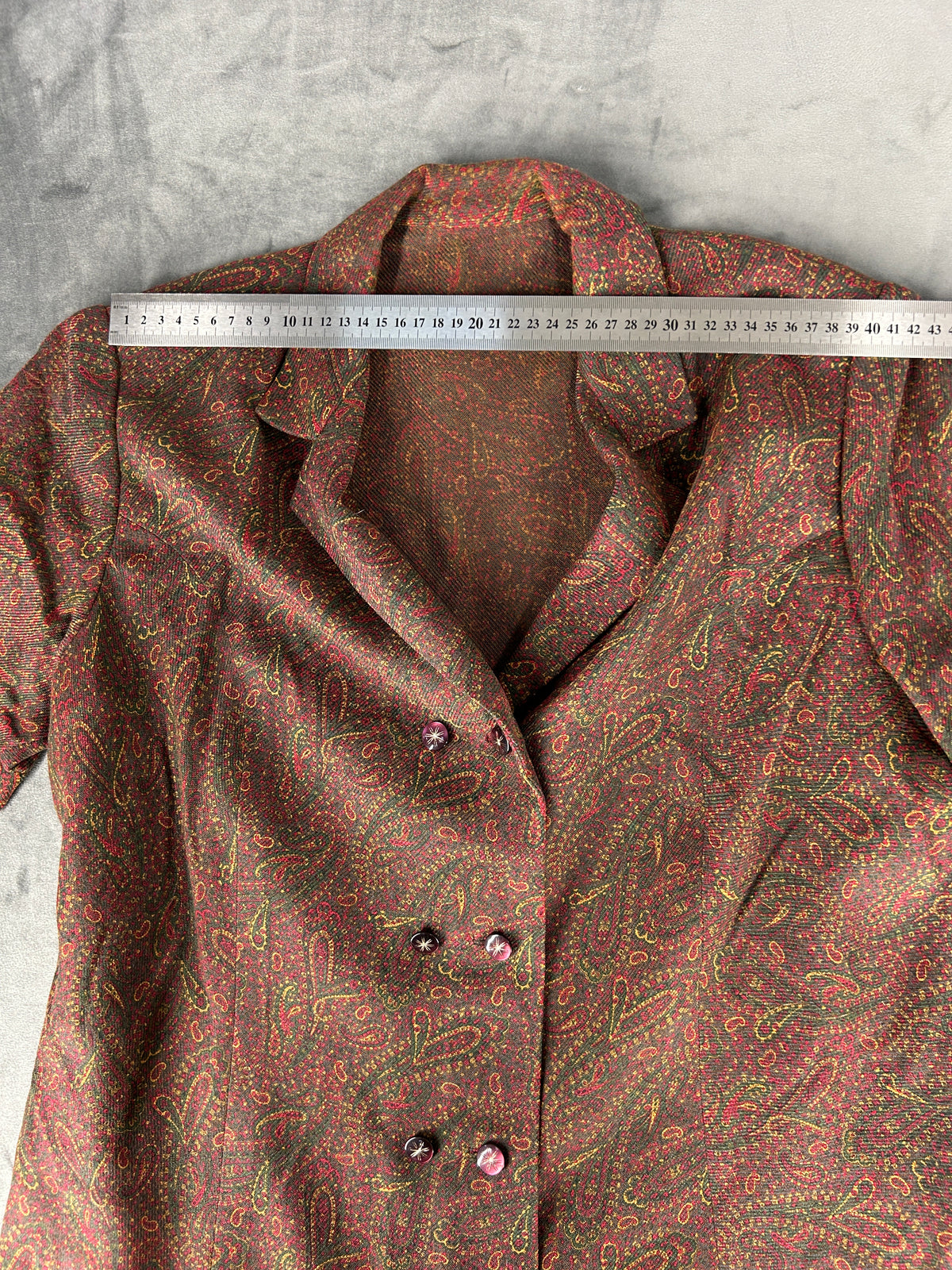 Camicia a maniche corte marrone paisley vintage – Donna Taglia M