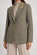 Blazer in lana a quadri verde con collo in velluto vintage – Donna Taglia L