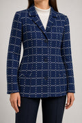 Blazer blu navy a quadri vintage – Donna Taglia M