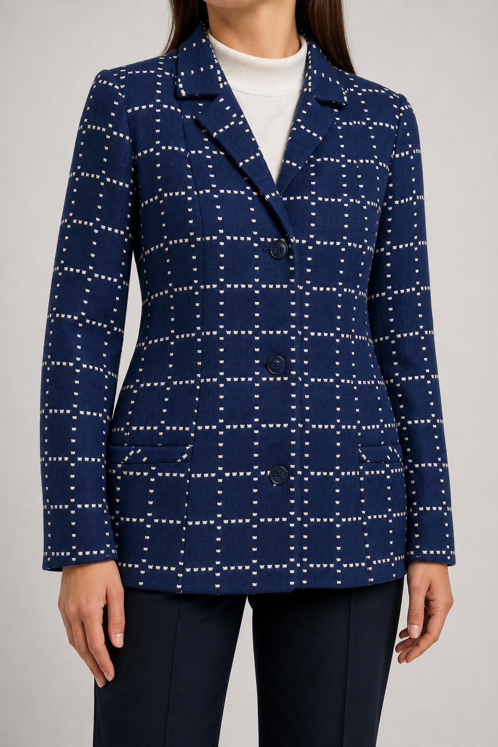 Blazer blu navy a quadri vintage – Donna Taglia M