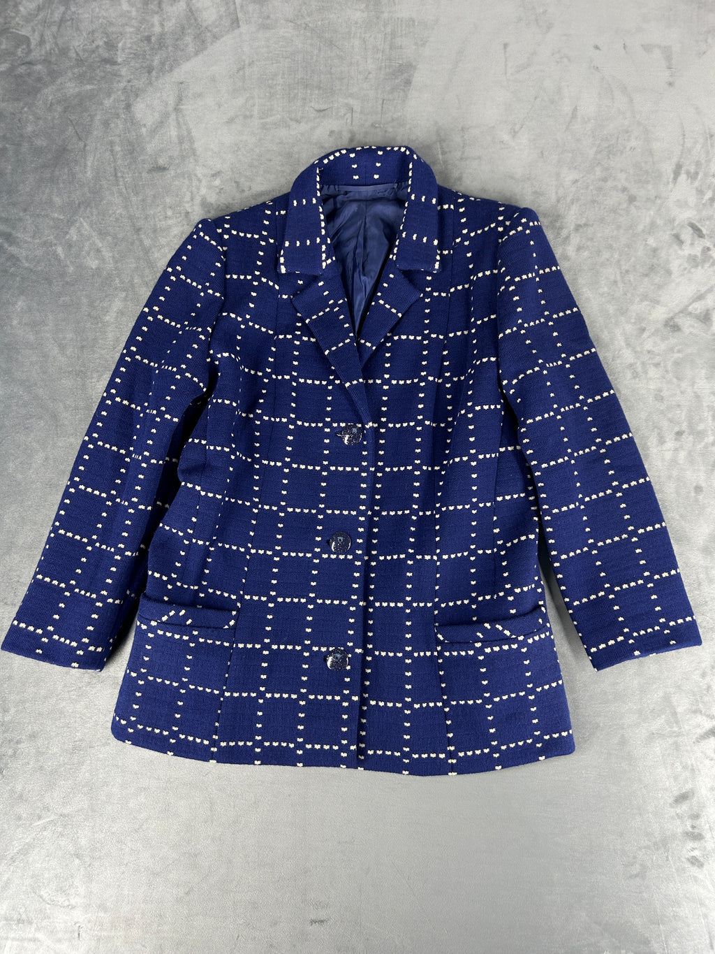 Blazer blu navy a quadri vintage – Donna Taglia M