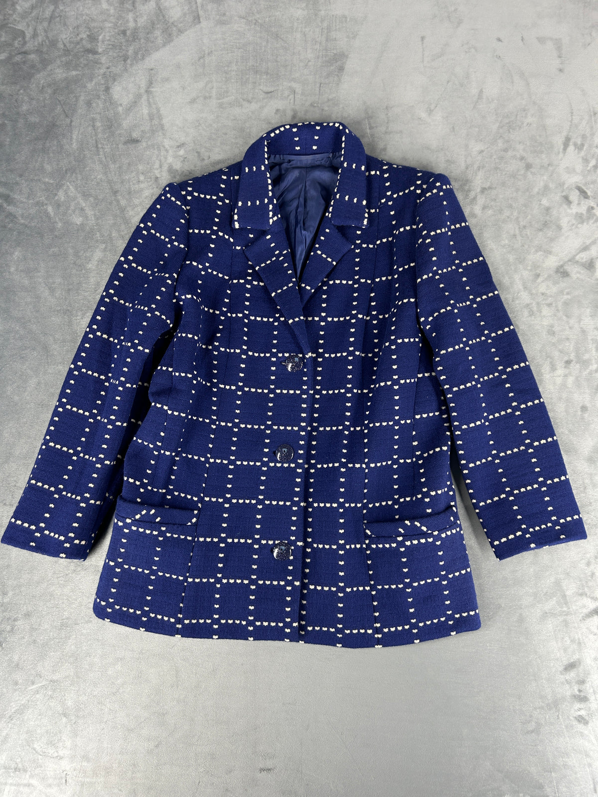 Blazer blu navy a quadri vintage – Donna Taglia M