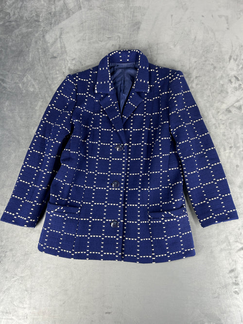 Blazer blu navy a quadri vintage – Donna Taglia M