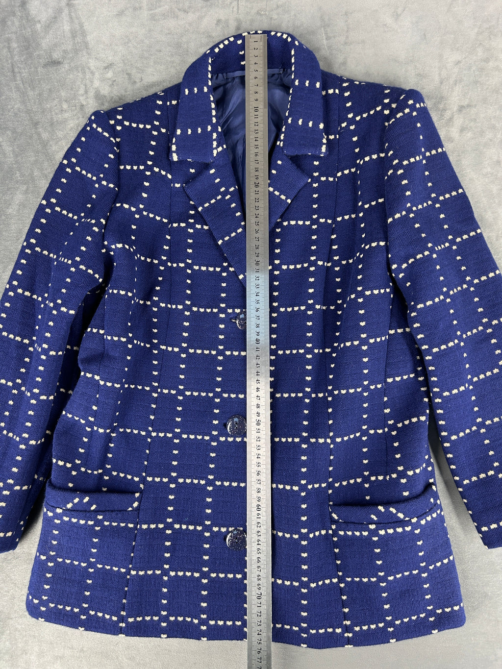 Blazer blu navy a quadri vintage – Donna Taglia M