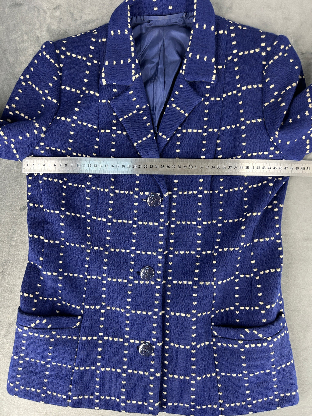 Blazer blu navy a quadri vintage – Donna Taglia M