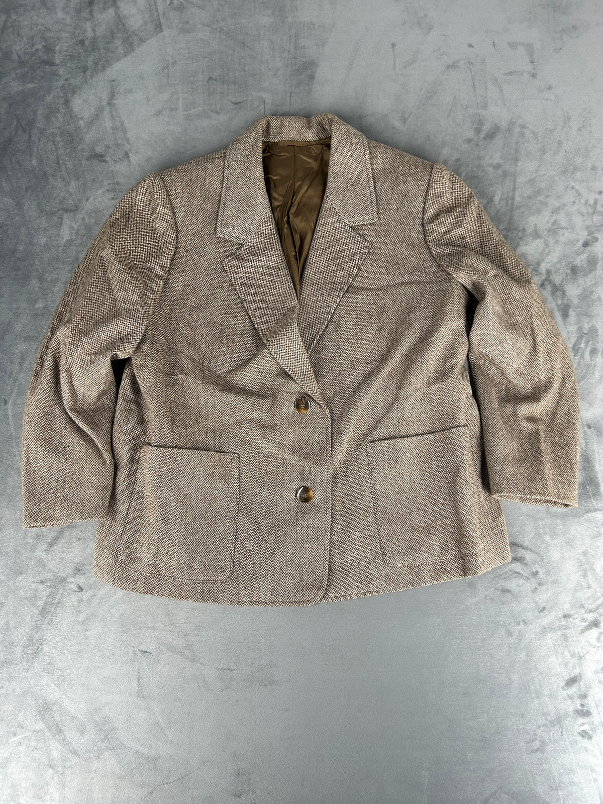 Blazer in lana tweed marrone vintage – Donna Taglia L