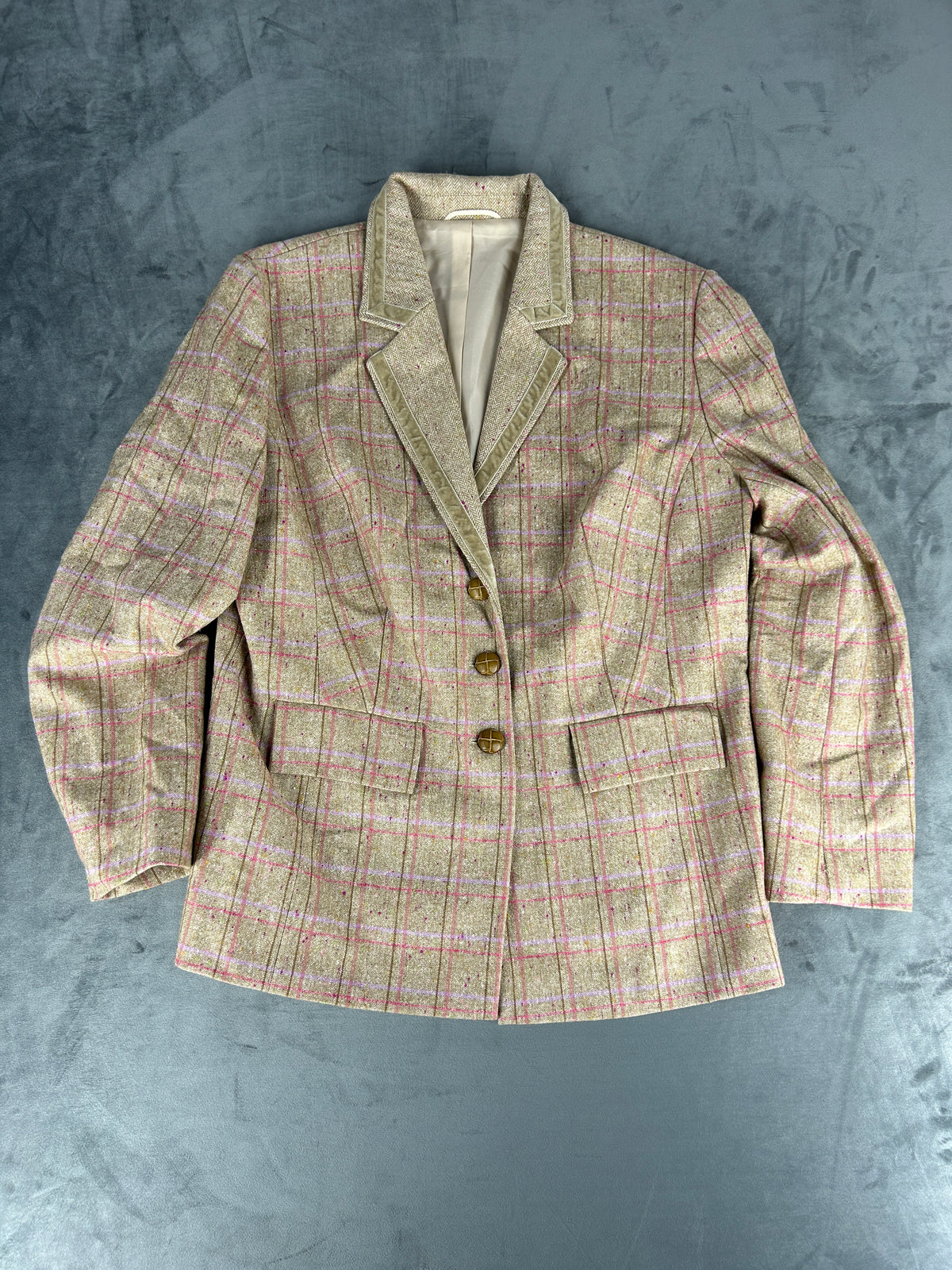 Blazer in lana beige a quadri vintage – Donna Taglia L