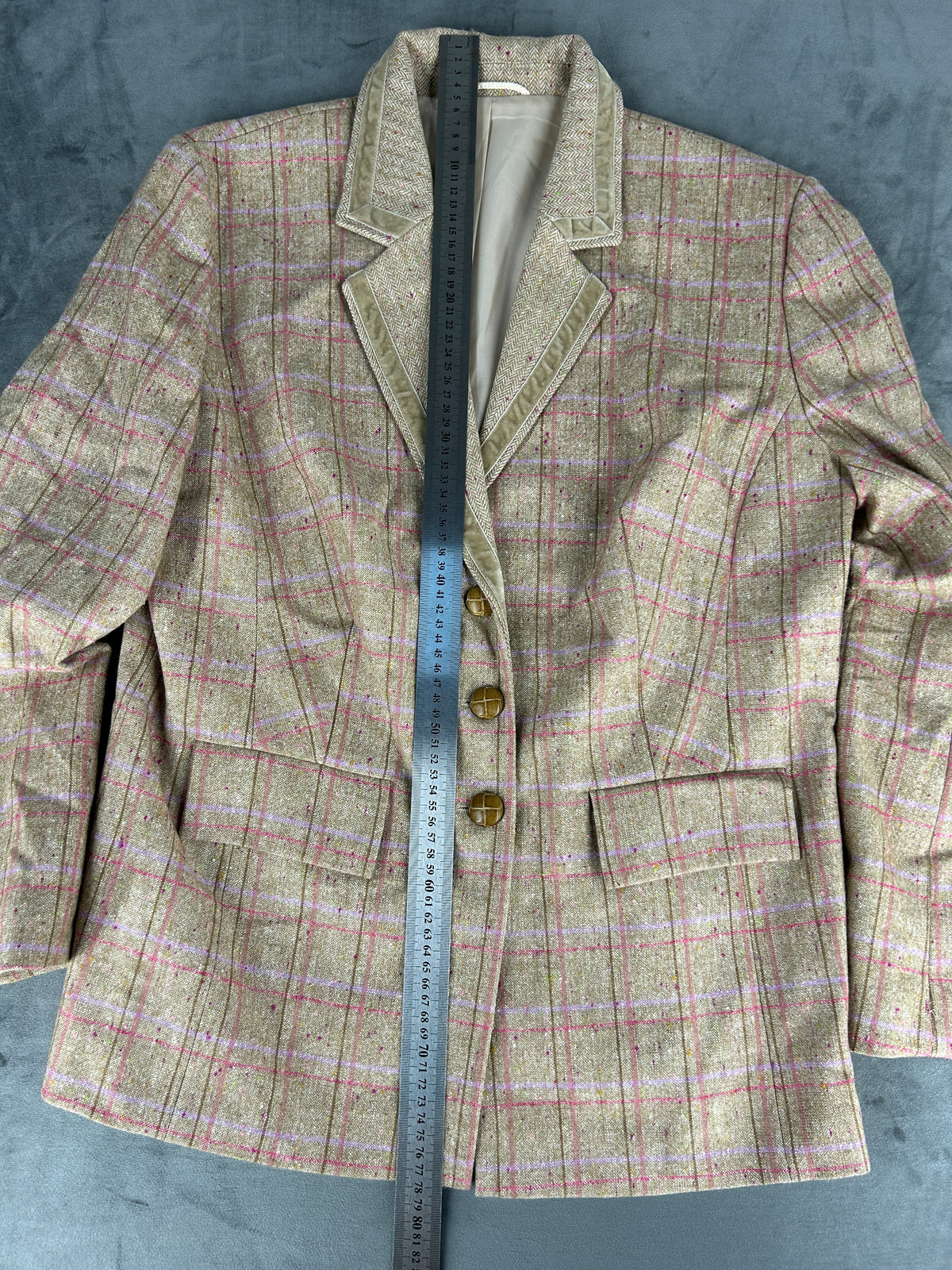 Blazer in lana beige a quadri vintage – Donna Taglia L