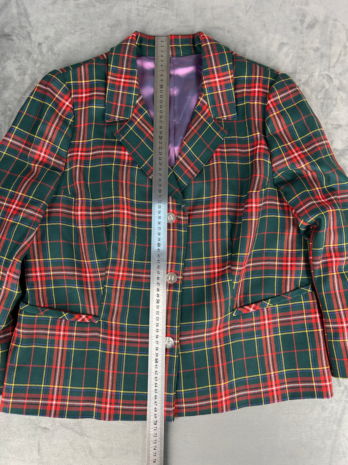 Blazer in lana tartan verde e rosso vintage – Donna Taglia L