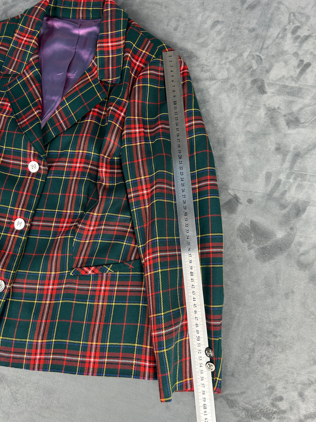 Blazer in lana tartan verde e rosso vintage – Donna Taglia L