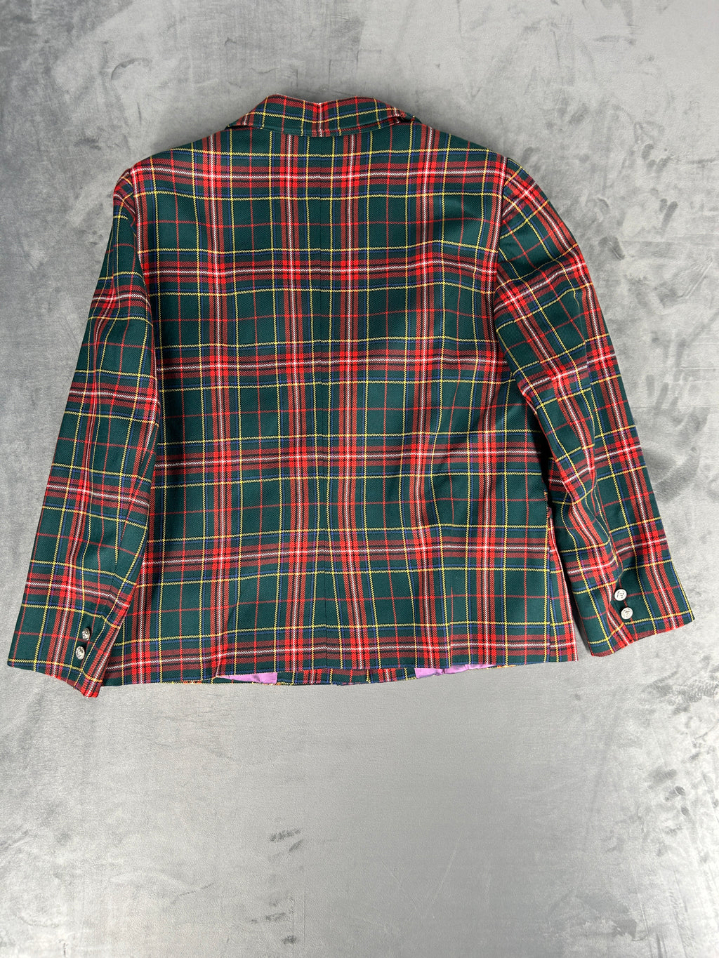 Blazer in lana tartan verde e rosso vintage – Donna Taglia L