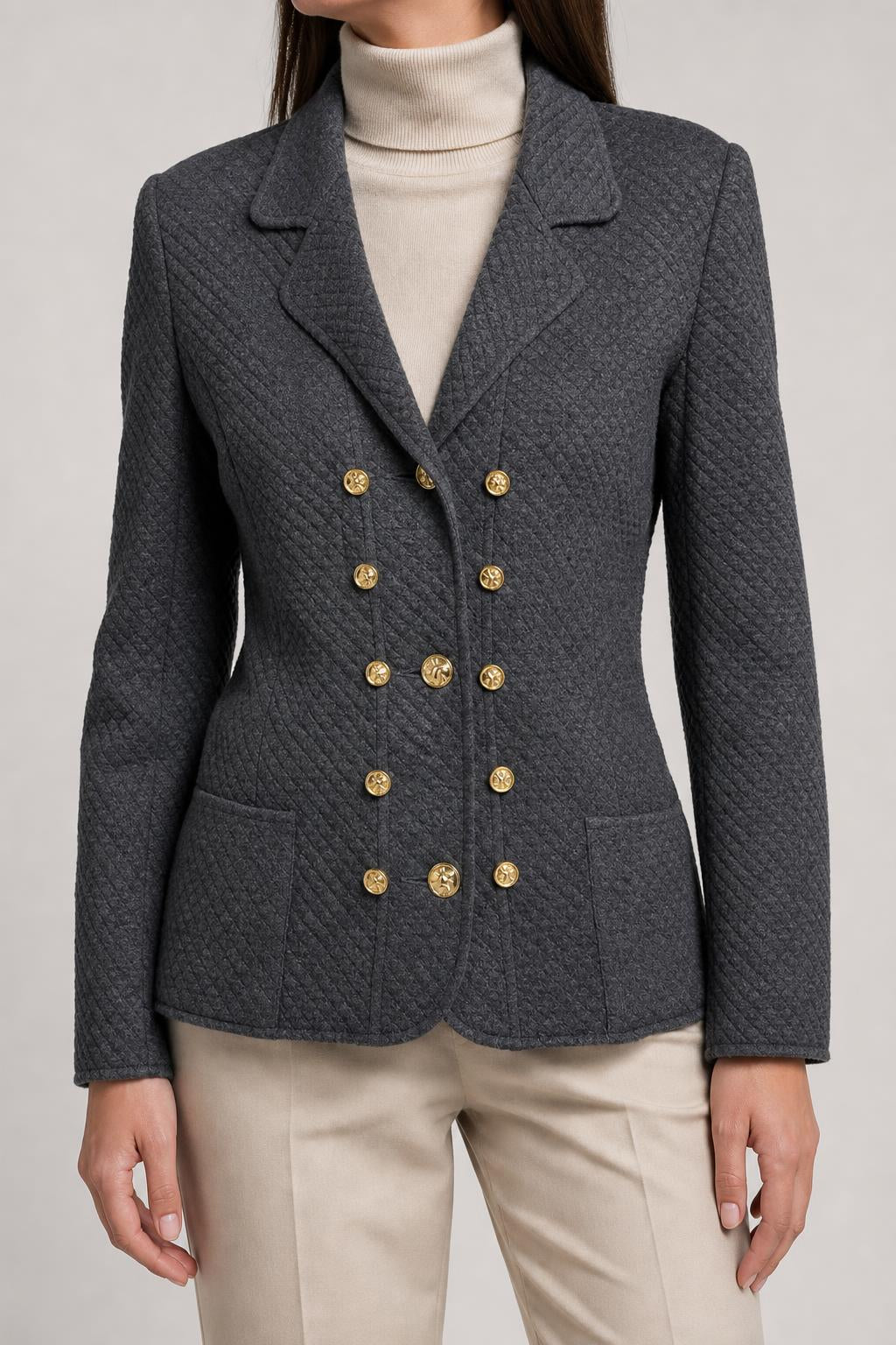 Blazer grigio in maglia doppiopetto Liolà vintage – Donna Taglia L
