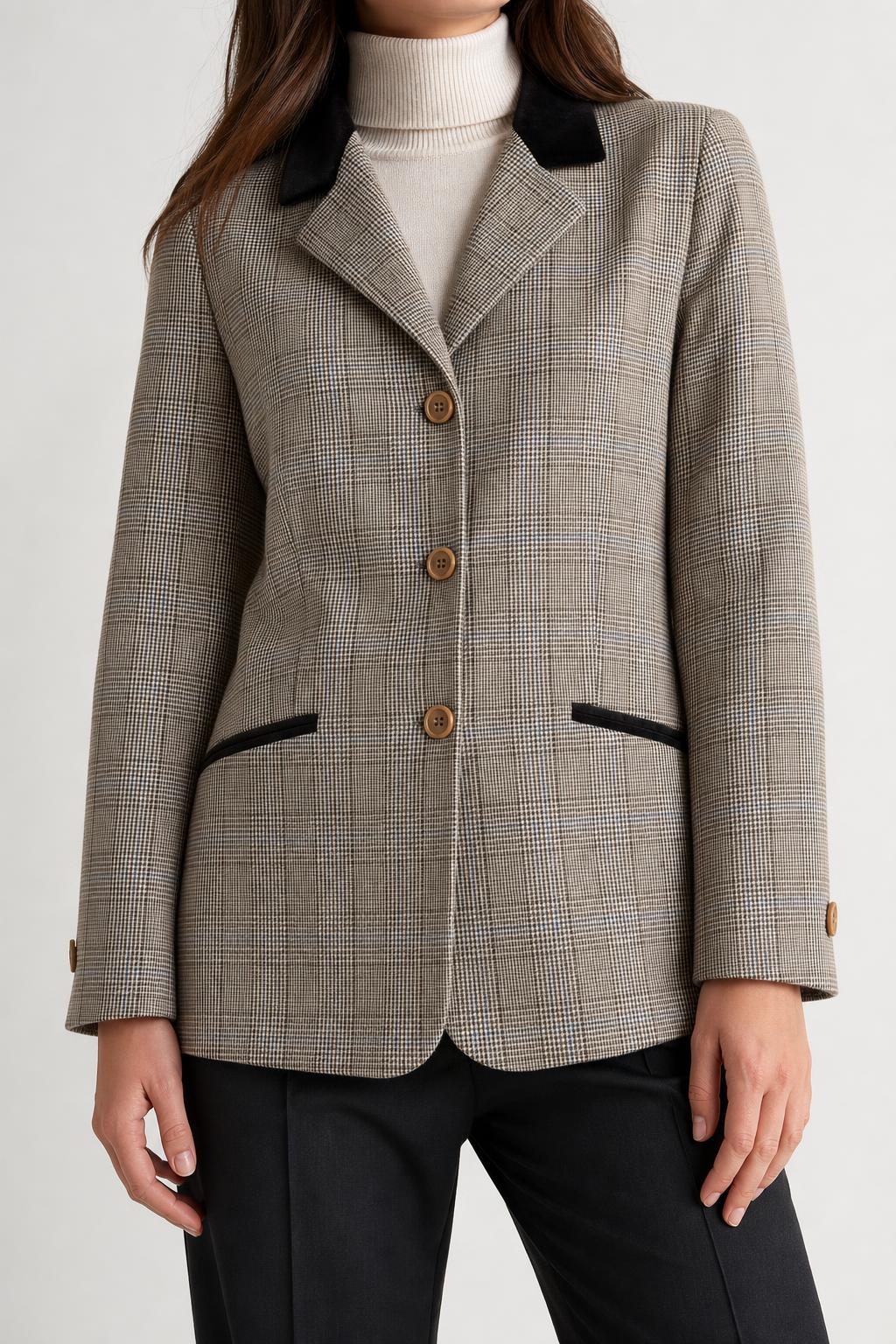 Blazer principe di Galles con collo in velluto Martine vintage – Donna Taglia M