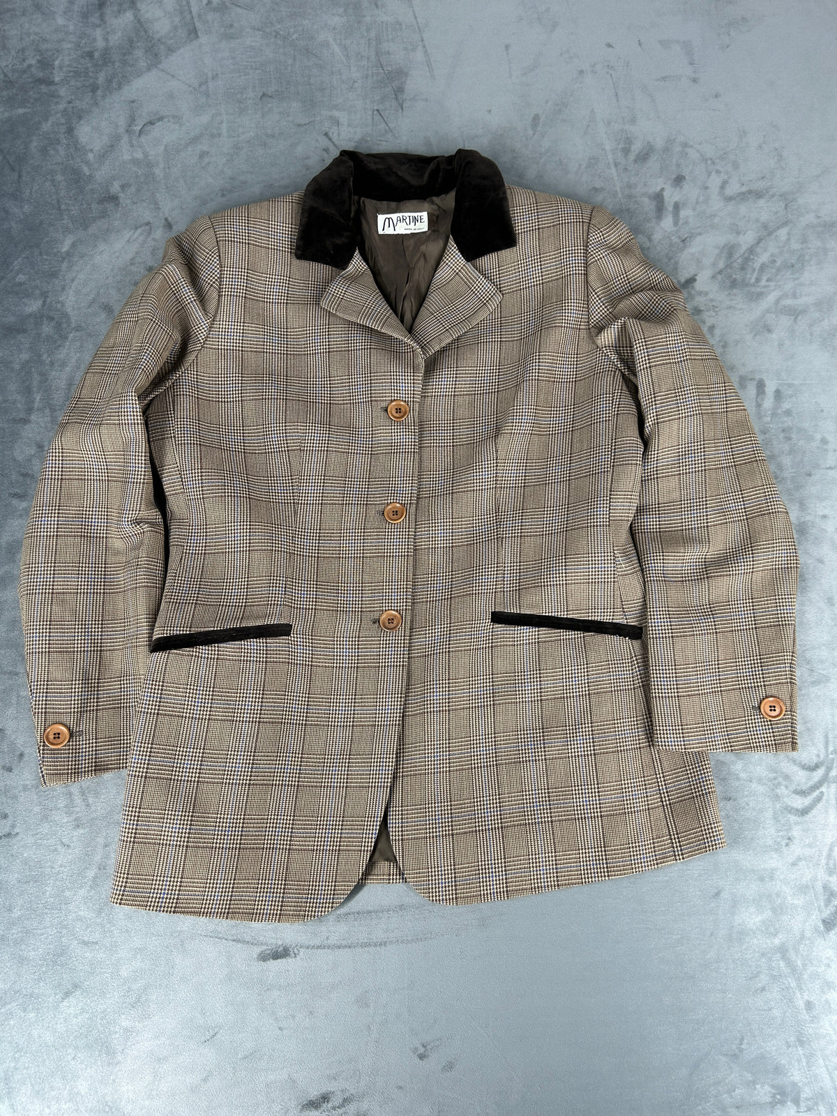 Blazer principe di Galles con collo in velluto Martine vintage – Donna Taglia M