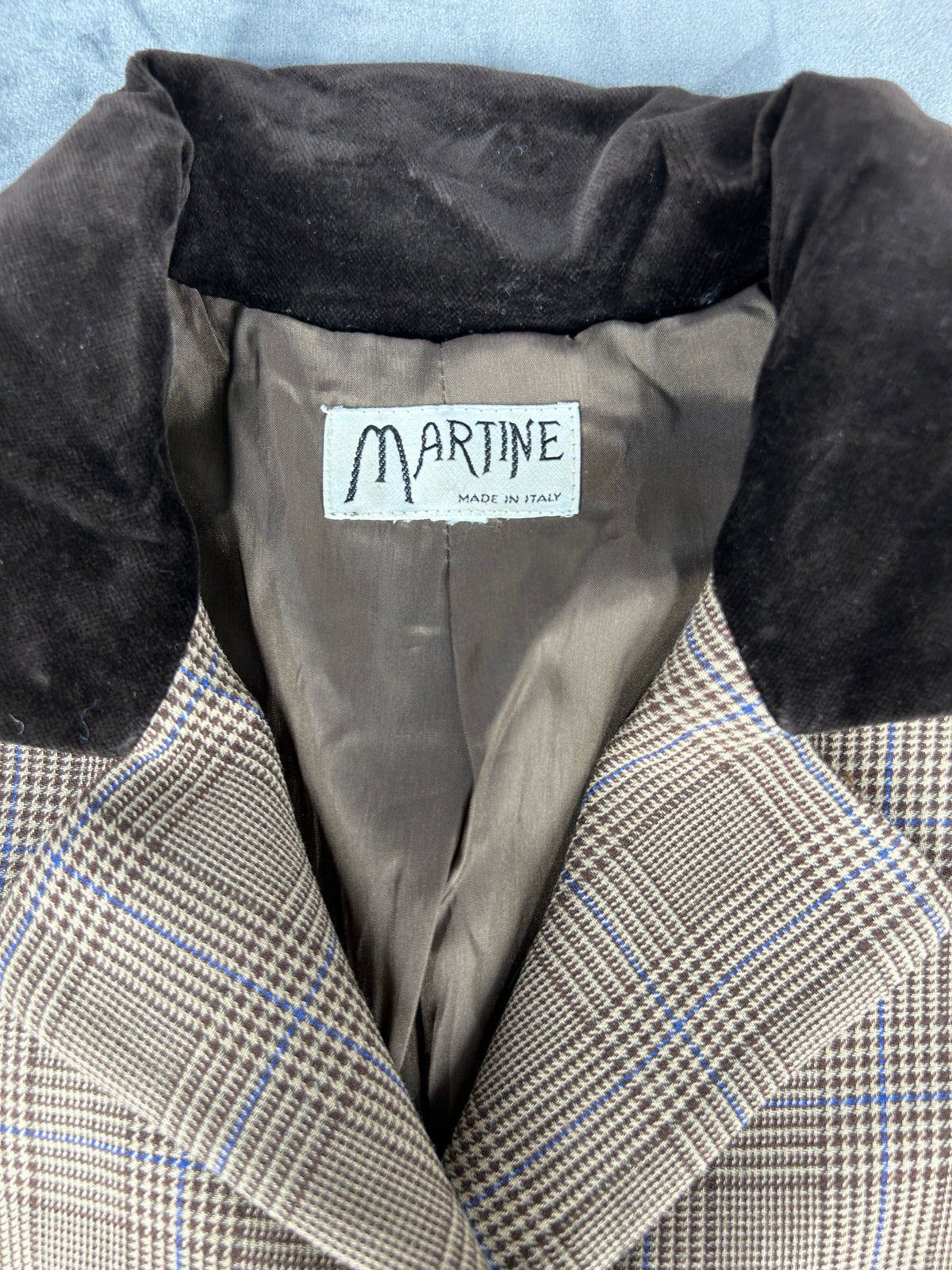 Blazer principe di Galles con collo in velluto Martine vintage – Donna Taglia M