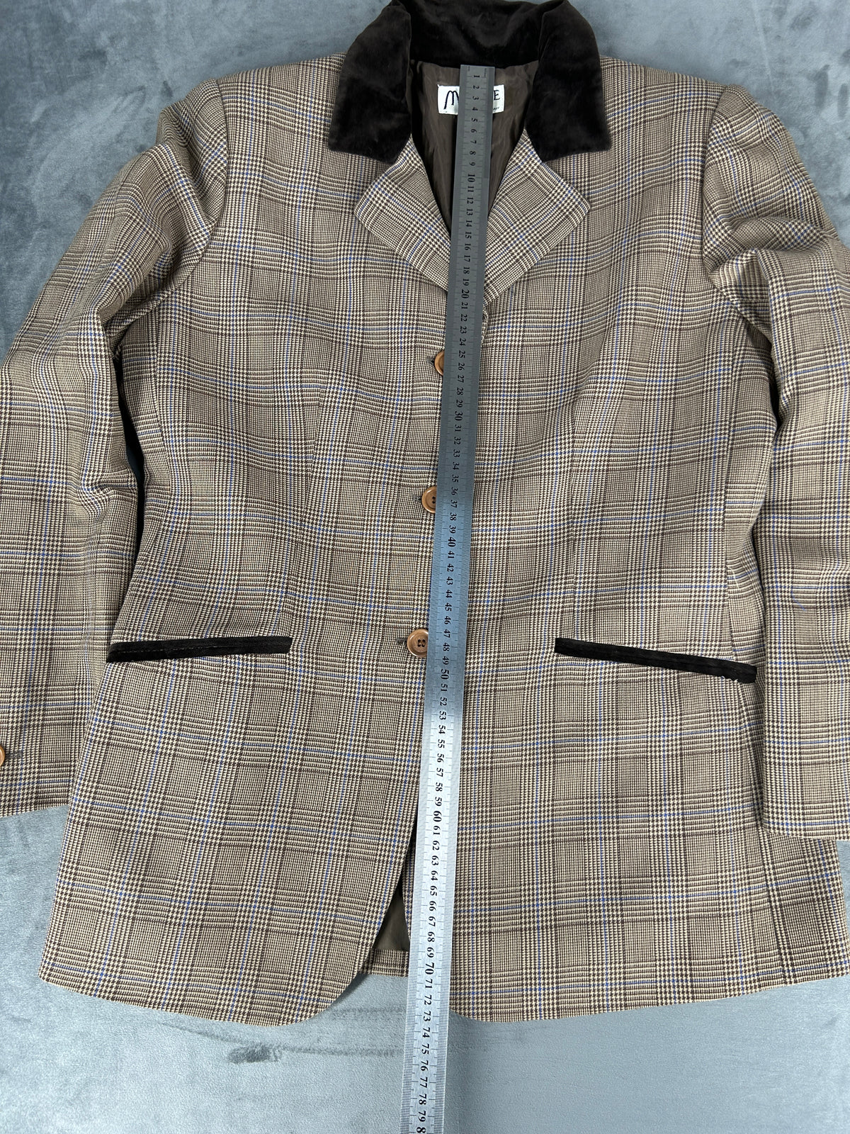 Blazer principe di Galles con collo in velluto Martine vintage – Donna Taglia M