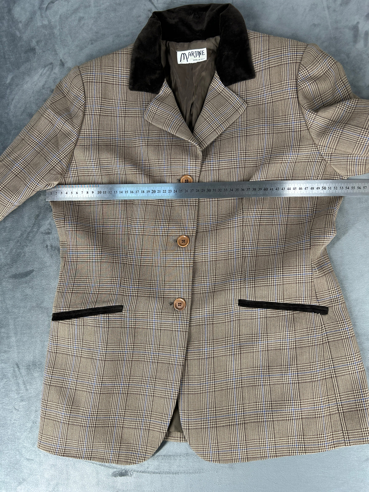 Blazer principe di Galles con collo in velluto Martine vintage – Donna Taglia M