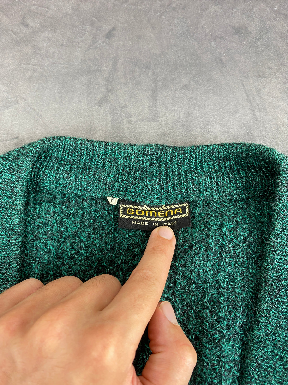 Cardigan in lana verde a righe con toppa Gomena vintage – Uomo Taglia L