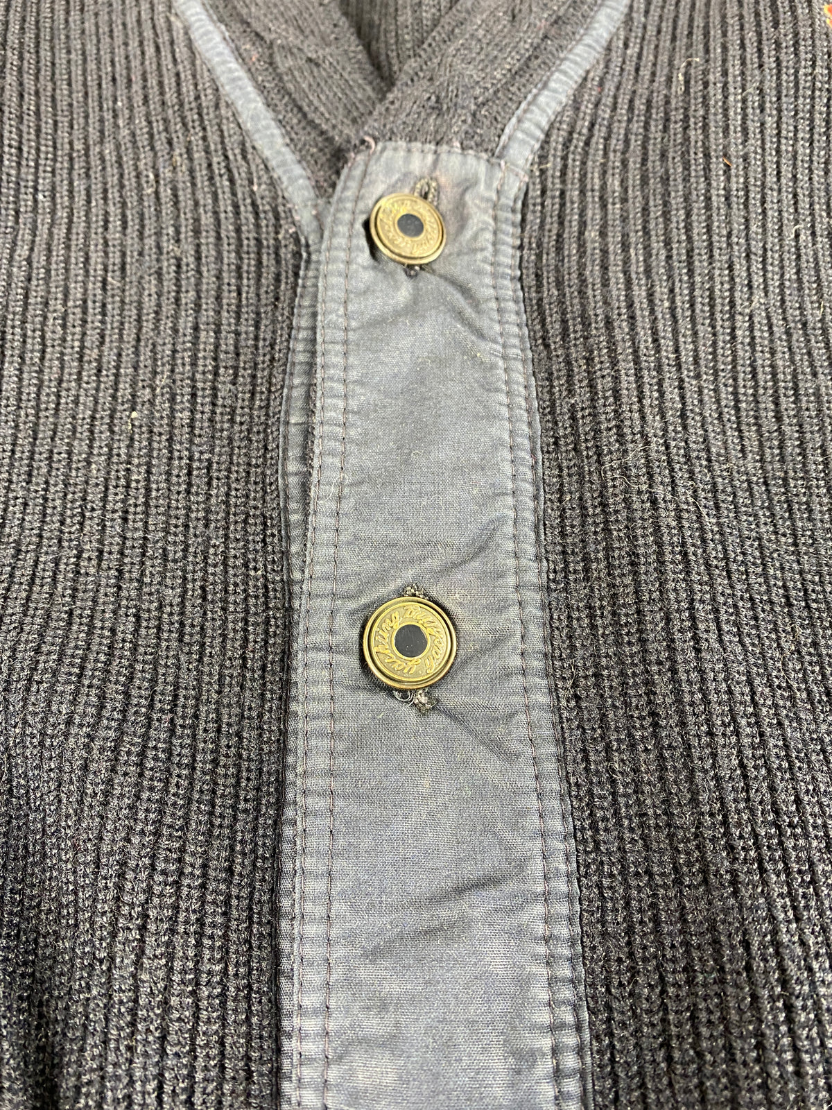 Cardigan in lana blu navy con ricamo Malagrida vintage – Uomo Taglia L