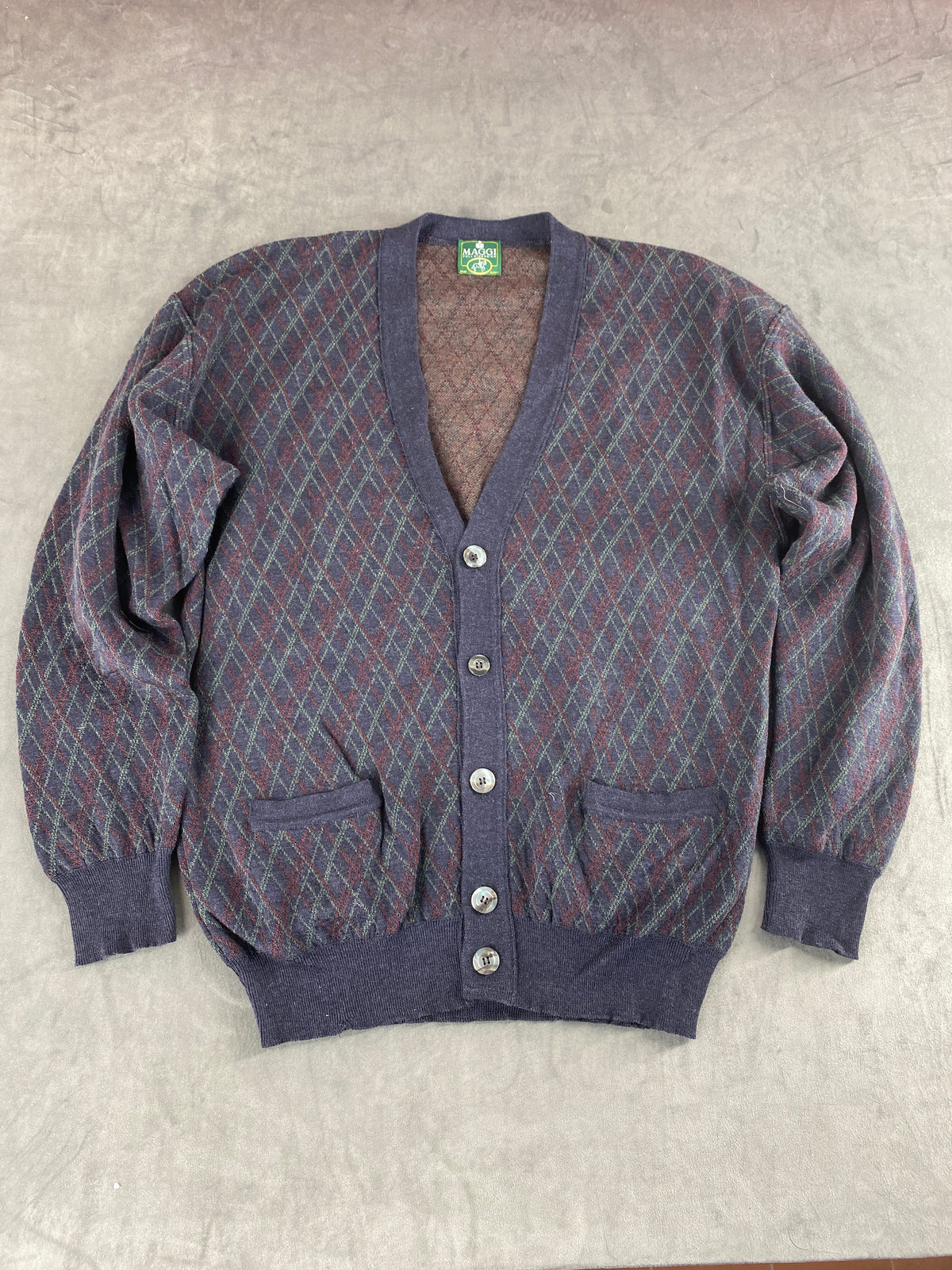 Cardigan in lana a rombi Maggi vintage – Uomo Taglia L