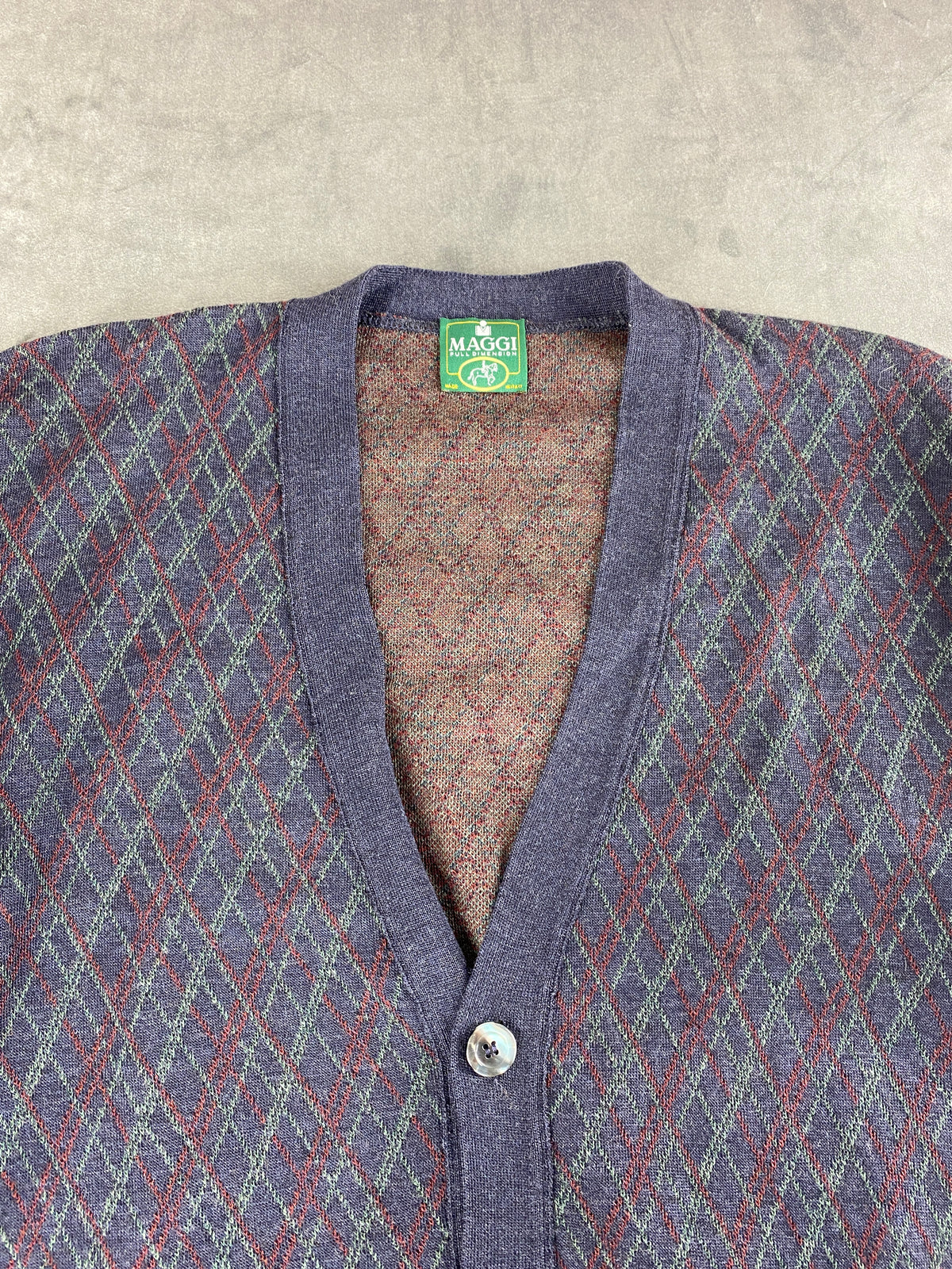Cardigan in lana a rombi Maggi vintage – Uomo Taglia L