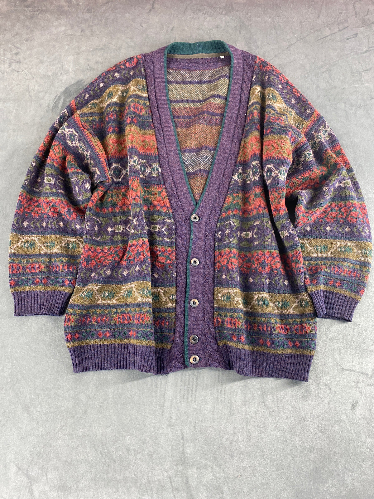 Cardigan in lana e alpaca a fantasia nordica vintage – Uomo Taglia L