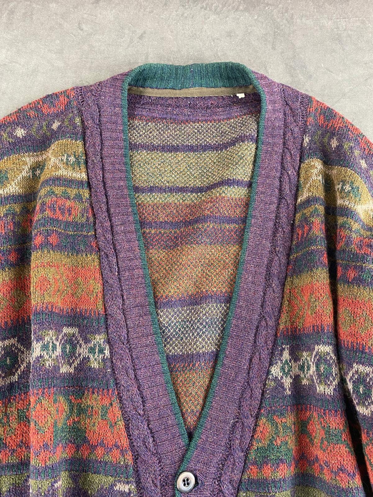 Cardigan in lana e alpaca a fantasia nordica vintage – Uomo Taglia L