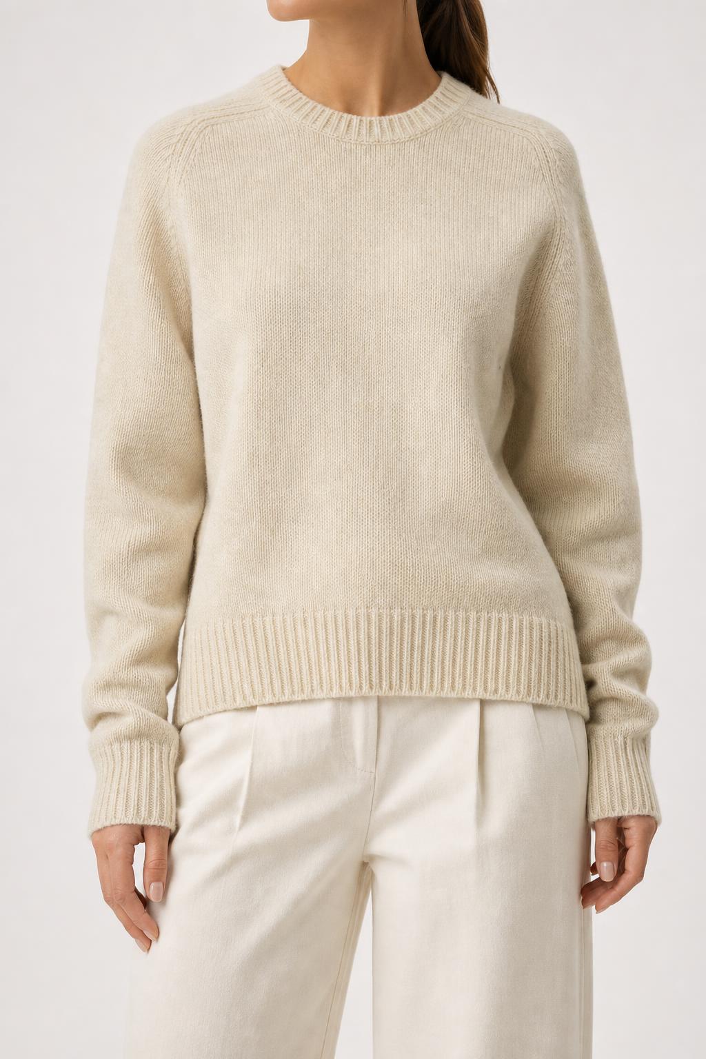 Maglione girocollo lana Shetland panna vintage – Donna Taglia XL