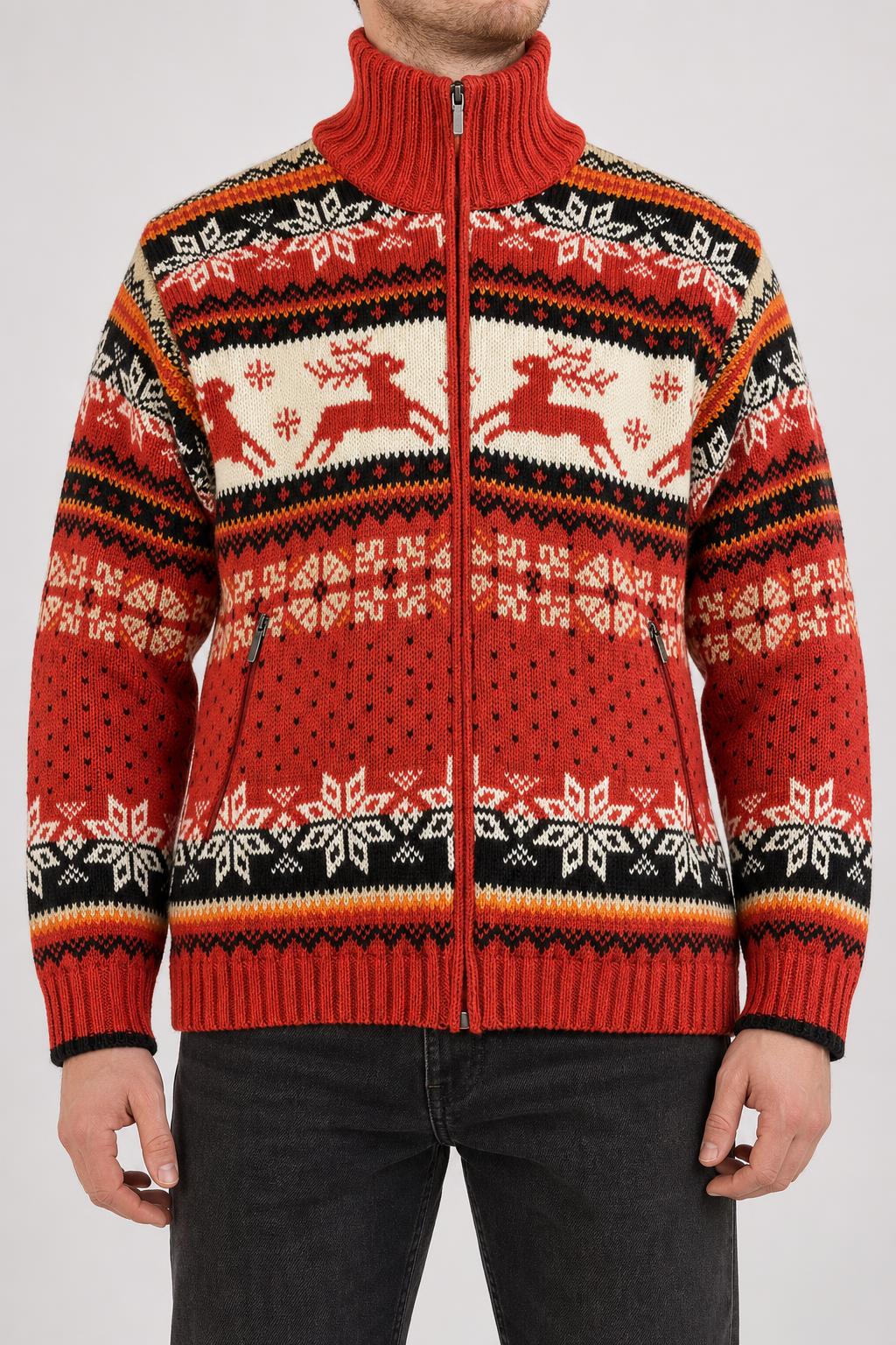 Cardigan zip norvegese in lana con renne Marc Campagnolo vintage – Uomo Taglia M